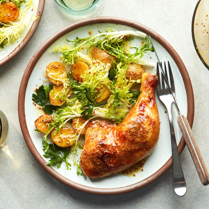 Double-the-Mustard Chicken with Potatoes & Greens Recipe