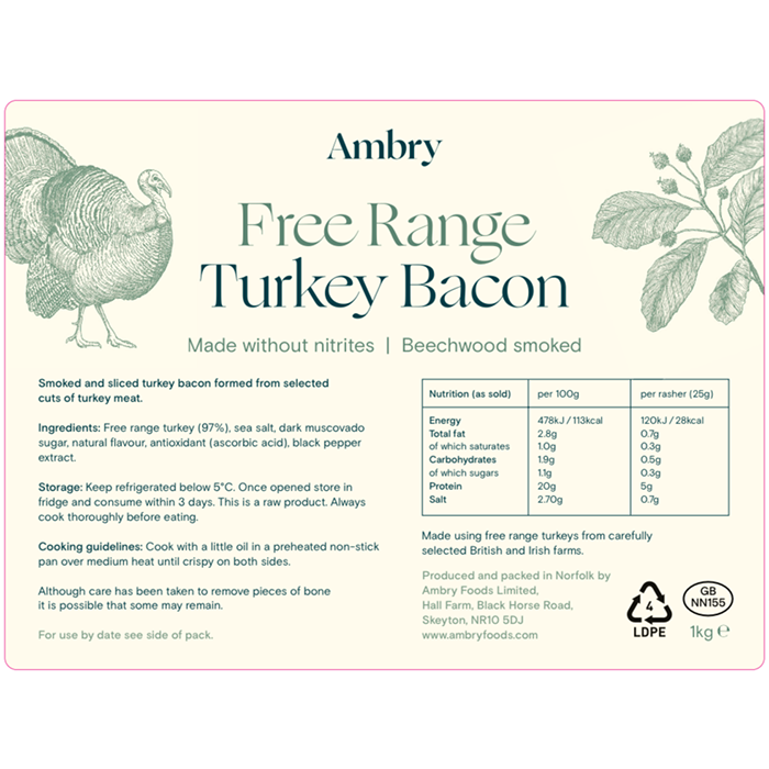 Ambry Free Range Turkey Bacon 150g Nitrite Free